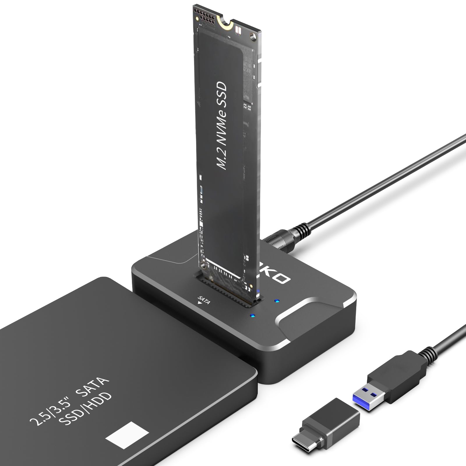 Amazon.com: AOKO SATA NVMe SSD to USB Reader Adapter- Dual-Bay 2